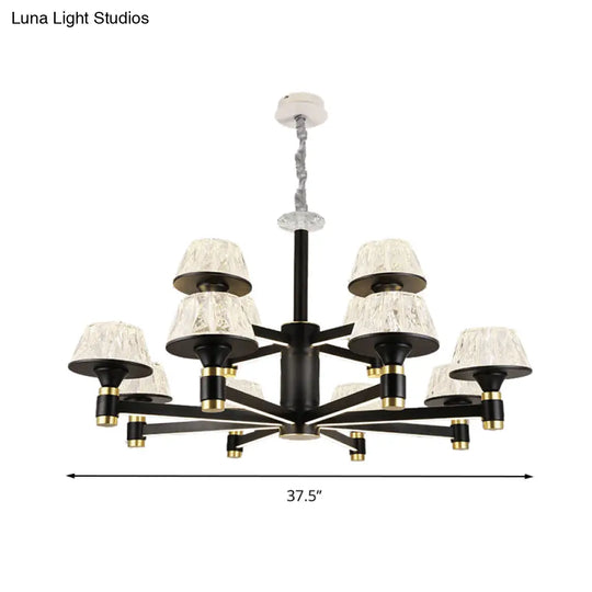 Modernist Crystal Cone Ceiling Chandelier - 6/8/12 Bulbs Black 27.5’/33.5’/37.5’ Wide Hanging