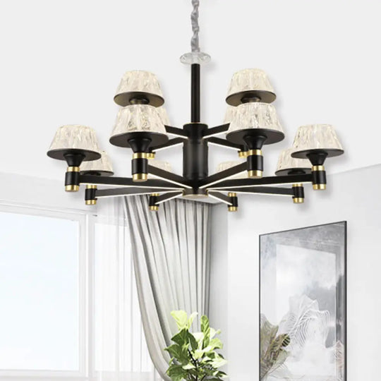 Modernist Crystal Cone Ceiling Chandelier - 6/8/12 Bulbs Black 27.5’/33.5’/37.5’ Wide Hanging