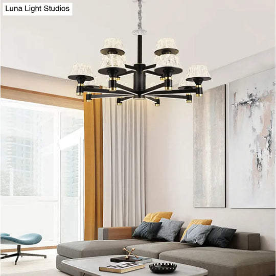 Modernist Crystal Cone Ceiling Chandelier - 6/8/12 Bulbs Black 27.5’/33.5’/37.5’ Wide Hanging