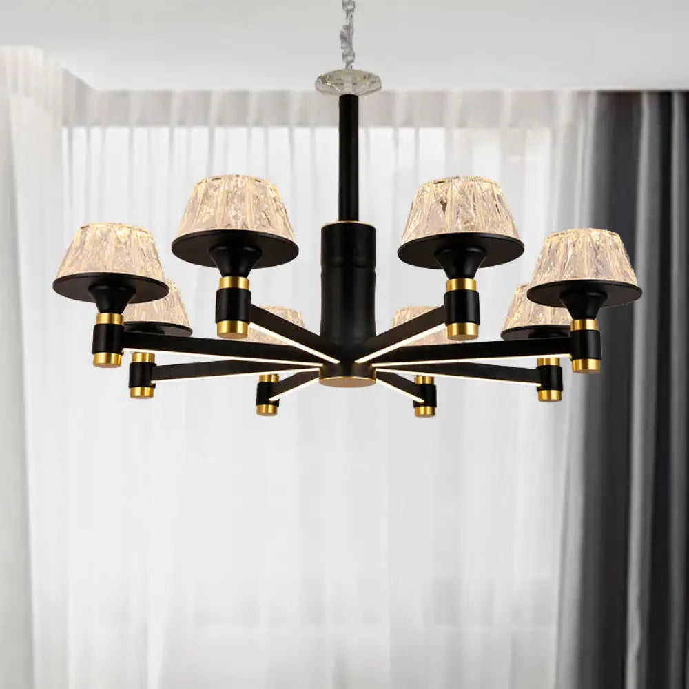 Modernist Crystal Cone Ceiling Chandelier - 6/8/12 Bulbs Black 27.5’/33.5’/37.5’ Wide Hanging