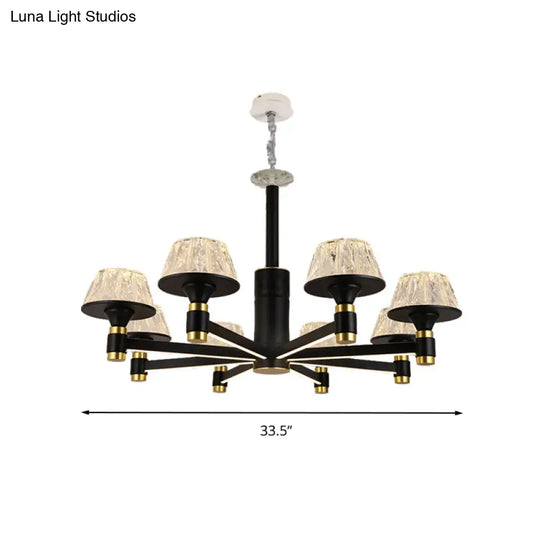 Modernist Crystal Cone Ceiling Chandelier - 6/8/12 Bulbs Black 27.5’/33.5’/37.5’ Wide Hanging