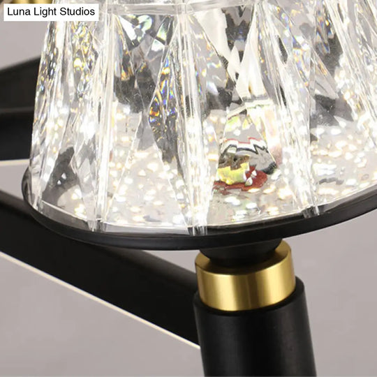 Modernist Crystal Cone Ceiling Chandelier - 6/8/12 Bulbs Black 27.5’/33.5’/37.5’ Wide Hanging