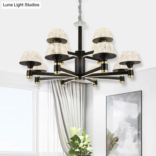 Modernist Crystal Cone Chandelier | Black Pendant Light With 6/8/12 Bulbs Width Options: