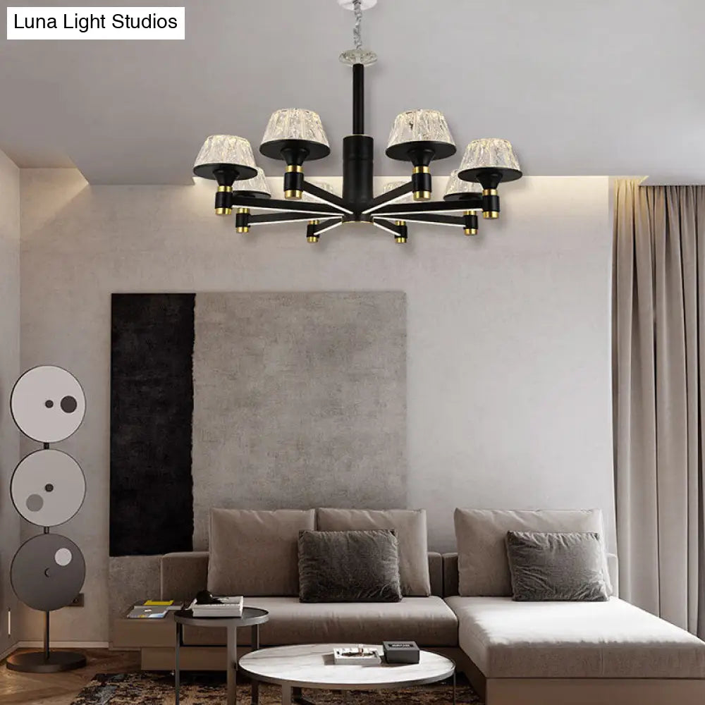 Modernist Crystal Cone Chandelier | Black Pendant Light With 6/8/12 Bulbs Width Options: