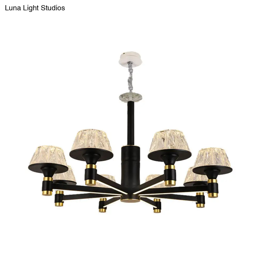 Modernist Crystal Cone Chandelier | Black Pendant Light With 6/8/12 Bulbs Width Options: