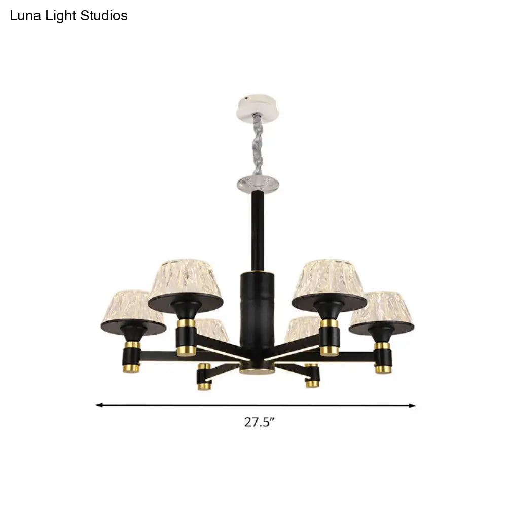 Modernist Crystal Cone Chandelier | Black Pendant Light With 6/8/12 Bulbs Width Options: