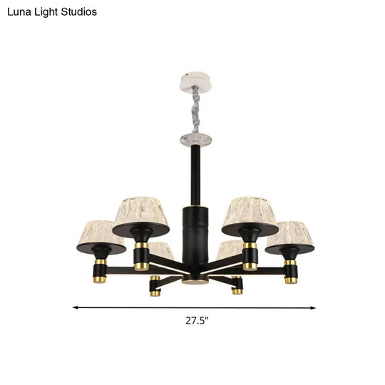 Modernist Crystal Cone Chandelier | Black Pendant Light With 6/8/12 Bulbs Width Options: