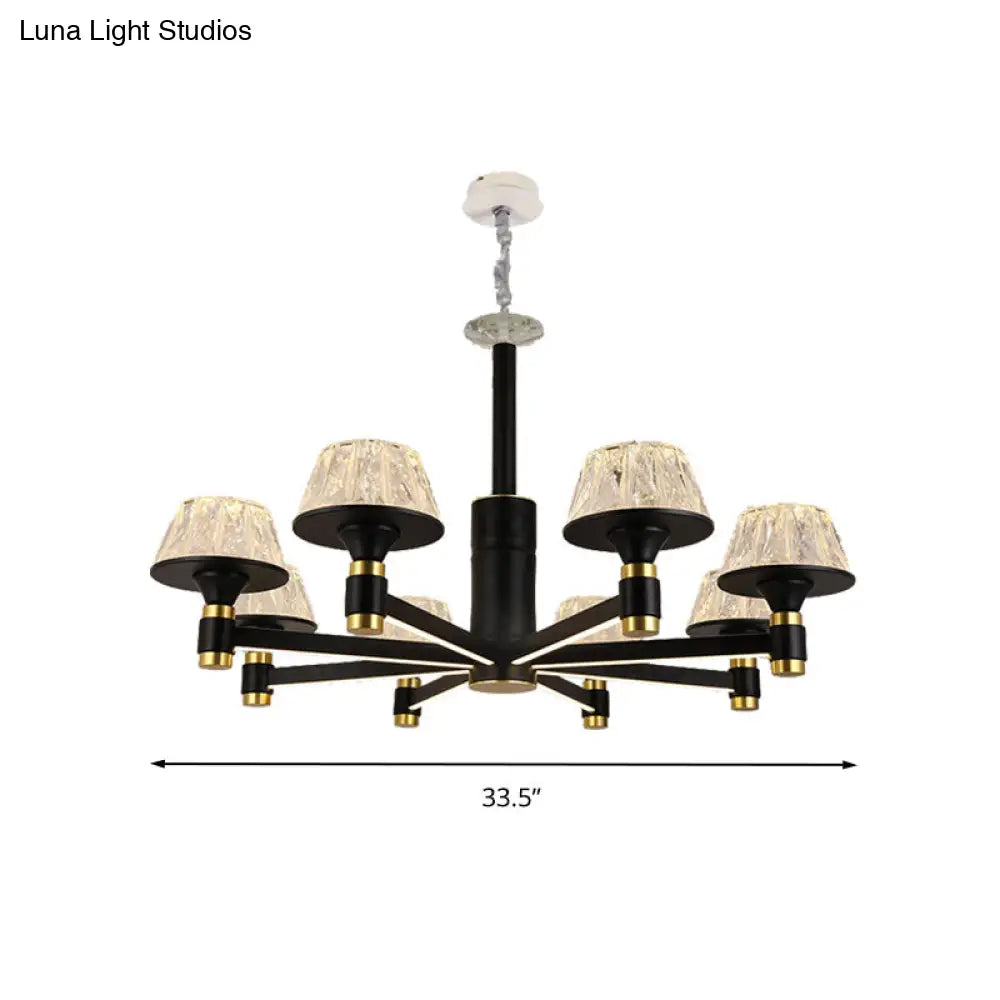 Modernist Crystal Cone Chandelier | Black Pendant Light With 6/8/12 Bulbs Width Options: