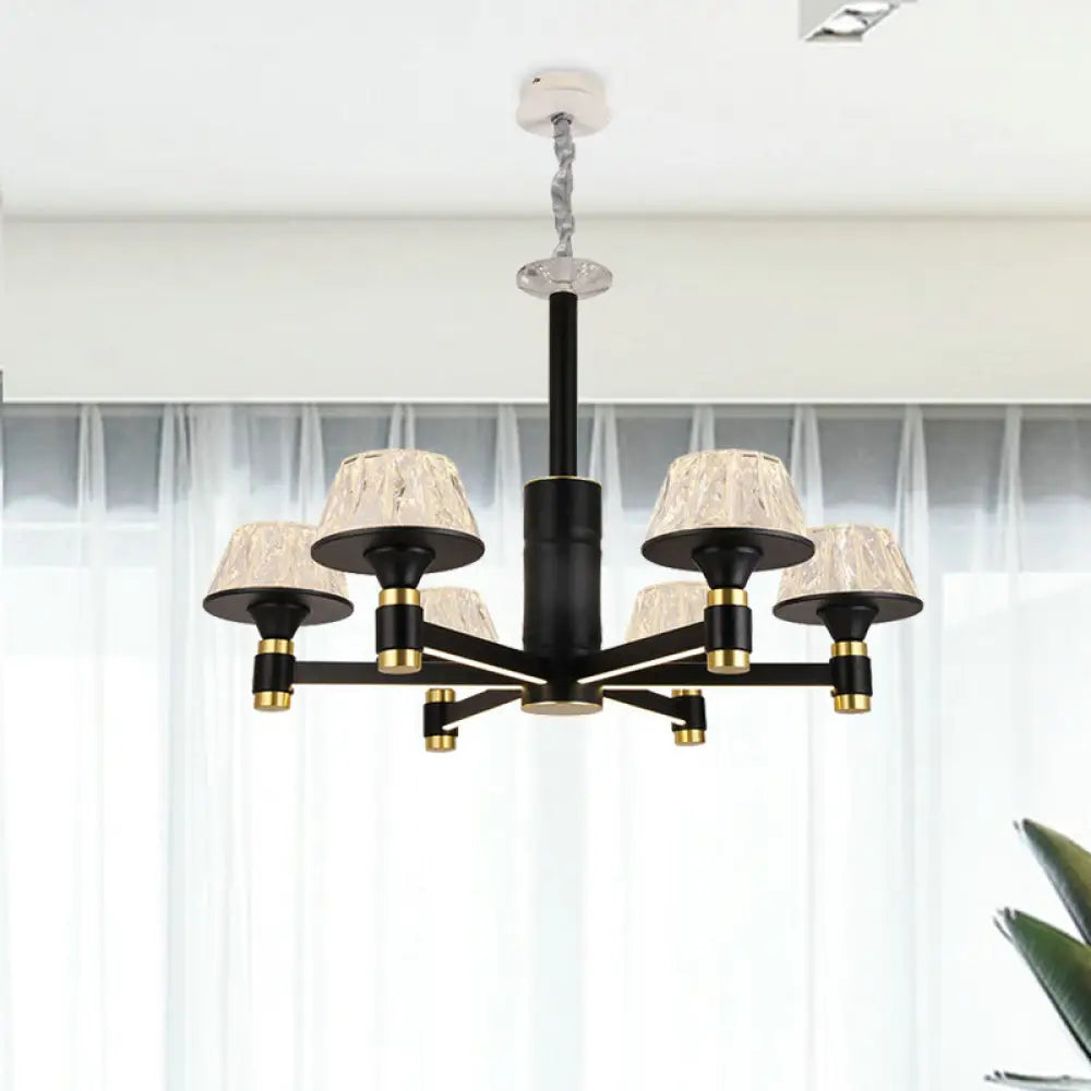 Modernist Crystal Cone Ceiling Chandelier - 6/8/12 Bulbs Black 27.5’/33.5’/37.5’ Wide Hanging