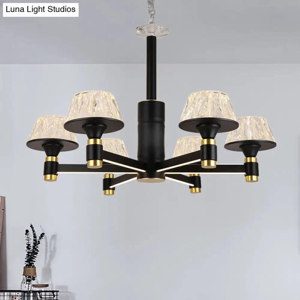 Modernist Crystal Cone Ceiling Chandelier - 6/8/12 Bulbs Black 27.5’/33.5’/37.5’ Wide Hanging