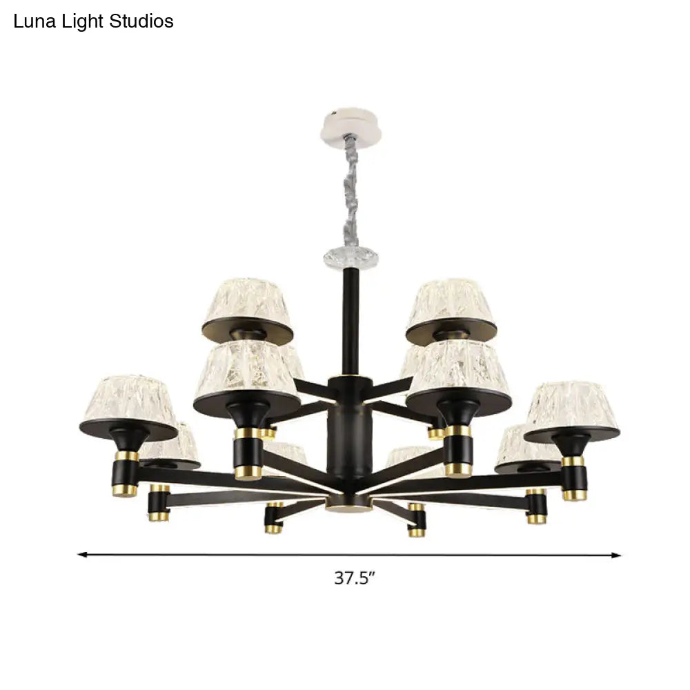 Modernist Crystal Cone Chandelier | Black Pendant Light With 6/8/12 Bulbs Width Options: