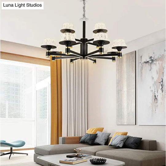 Modernist Crystal Cone Chandelier | Black Pendant Light With 6/8/12 Bulbs Width Options: