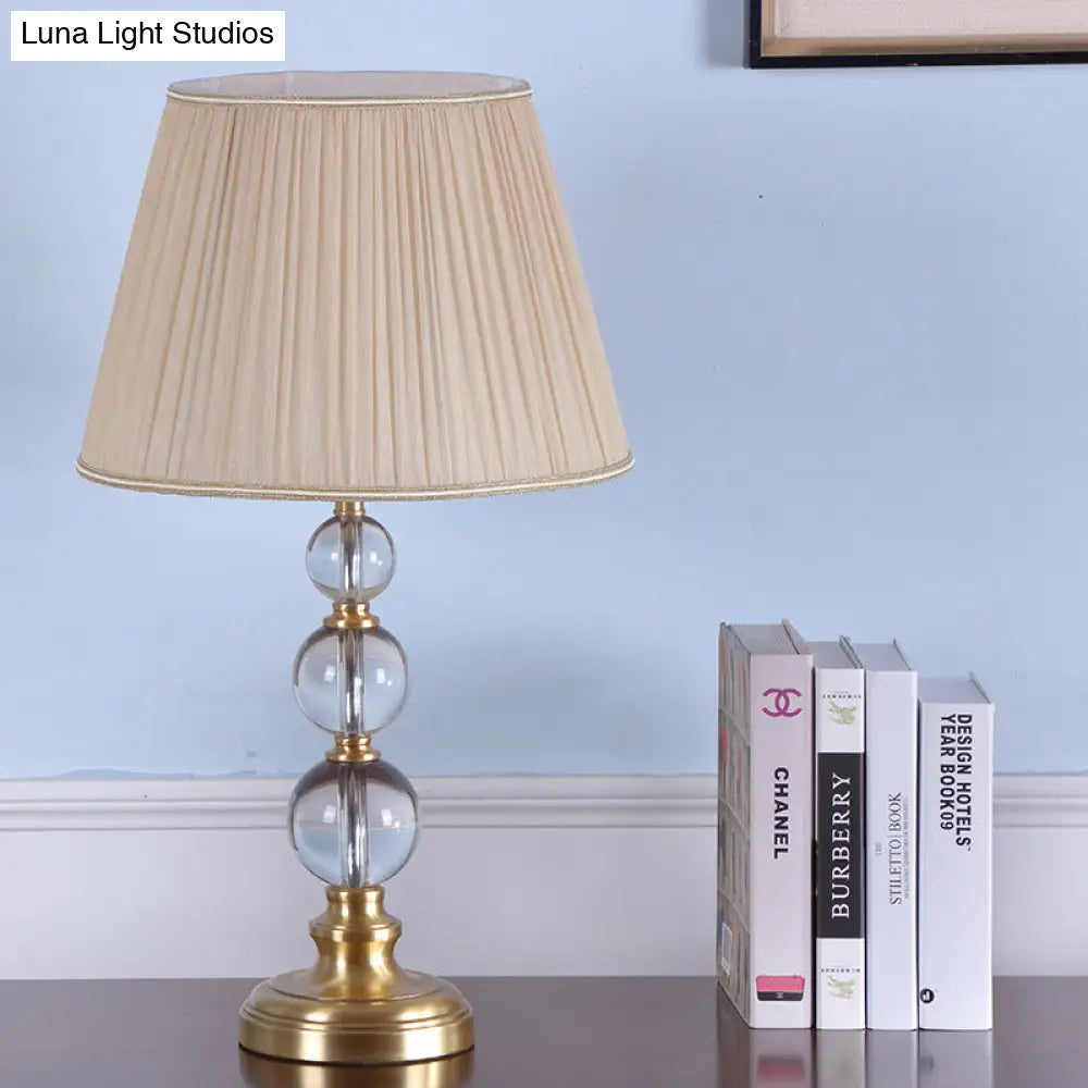 Modernist Crystal Desk Lamp - Spherical Fabric Table Light In Beige