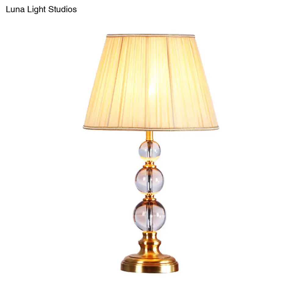 Modernist Crystal Desk Lamp - Spherical Fabric Table Light In Beige