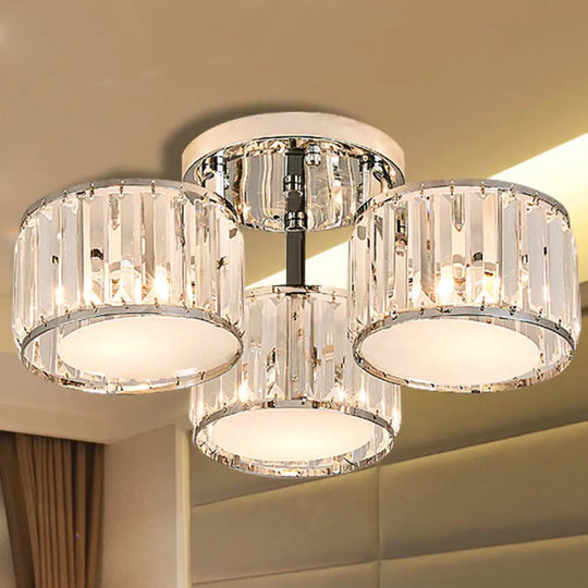 Modernist Crystal Drum Flush Mount Ceiling Lamp In Chrome Finish 3 /