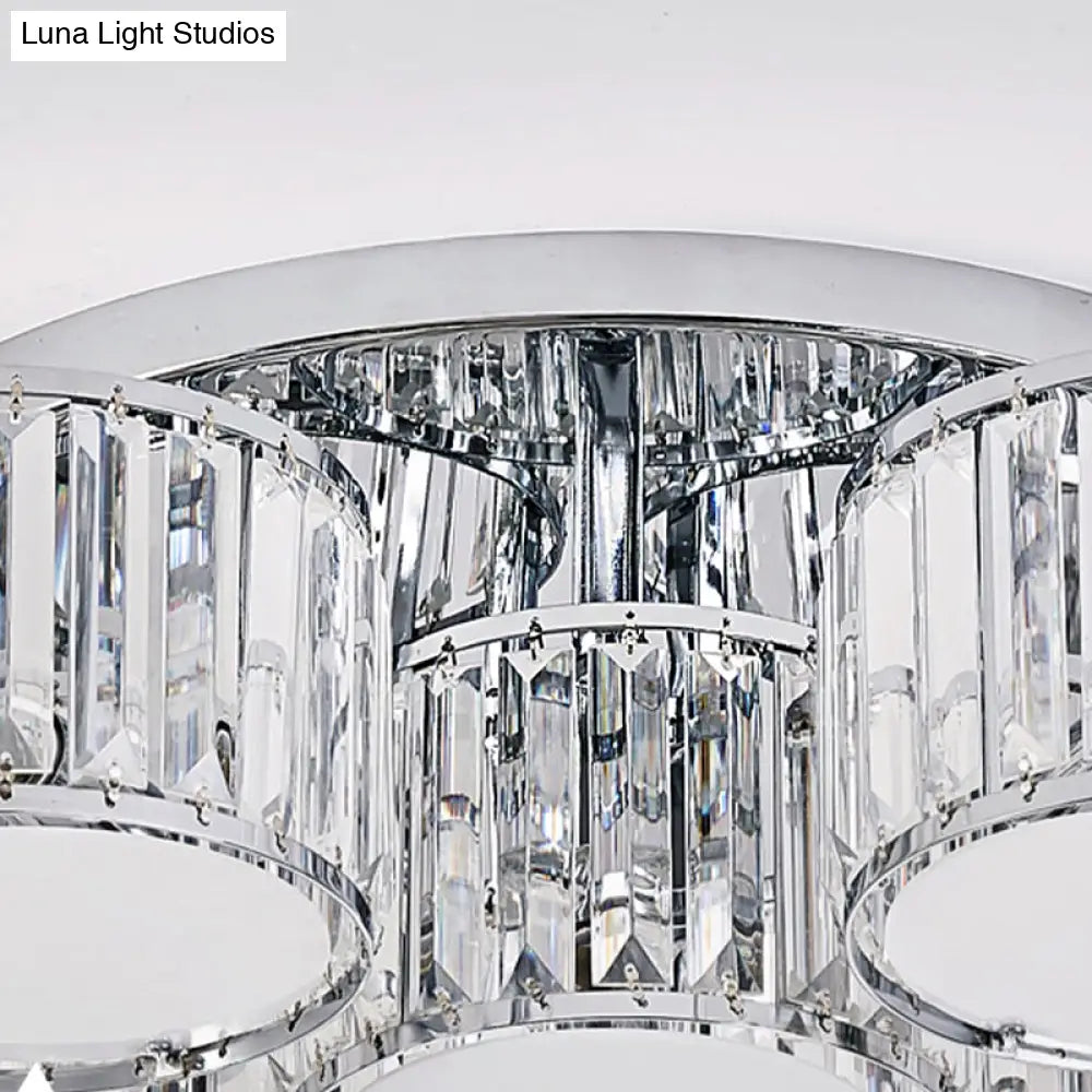 Modernist Crystal Drum Flush Mount Ceiling Lamp In Chrome Finish