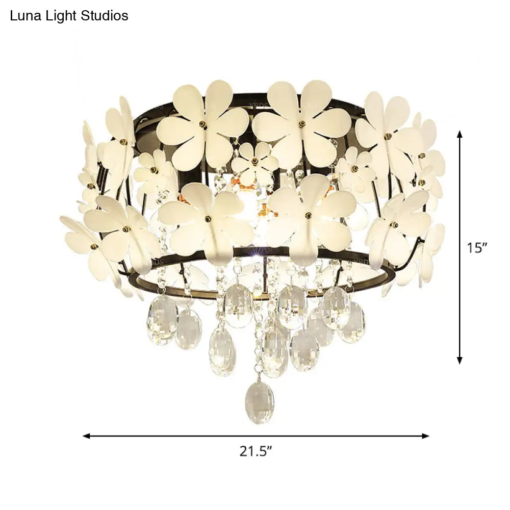 Modernist Crystal Flush Mount Light With Flower Decor - Black Ceiling Lamp