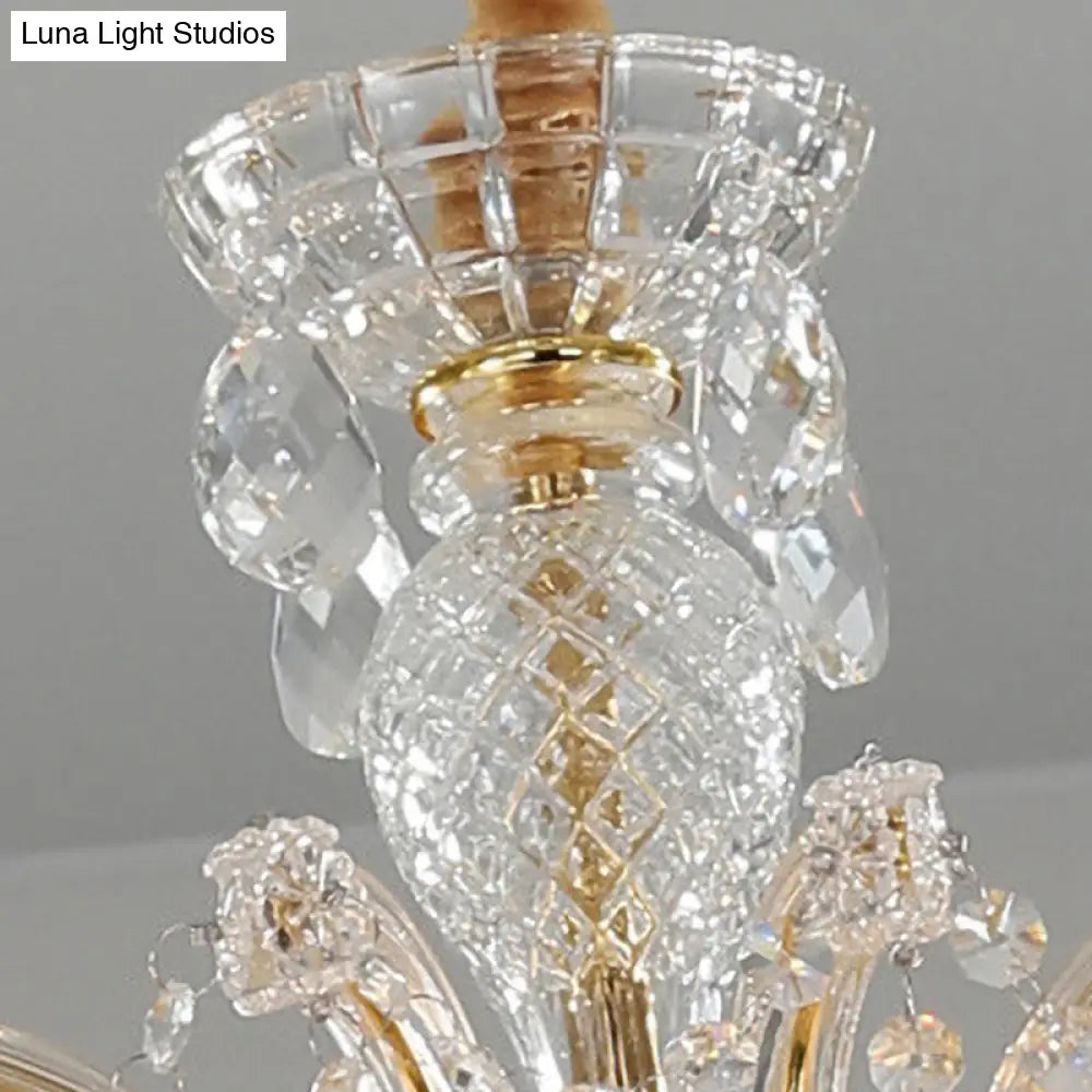 Modernist Crystal Glass Candlestick Chandelier Pendant Lamp - 6/8 Bulb Gold Ceiling Fixture For