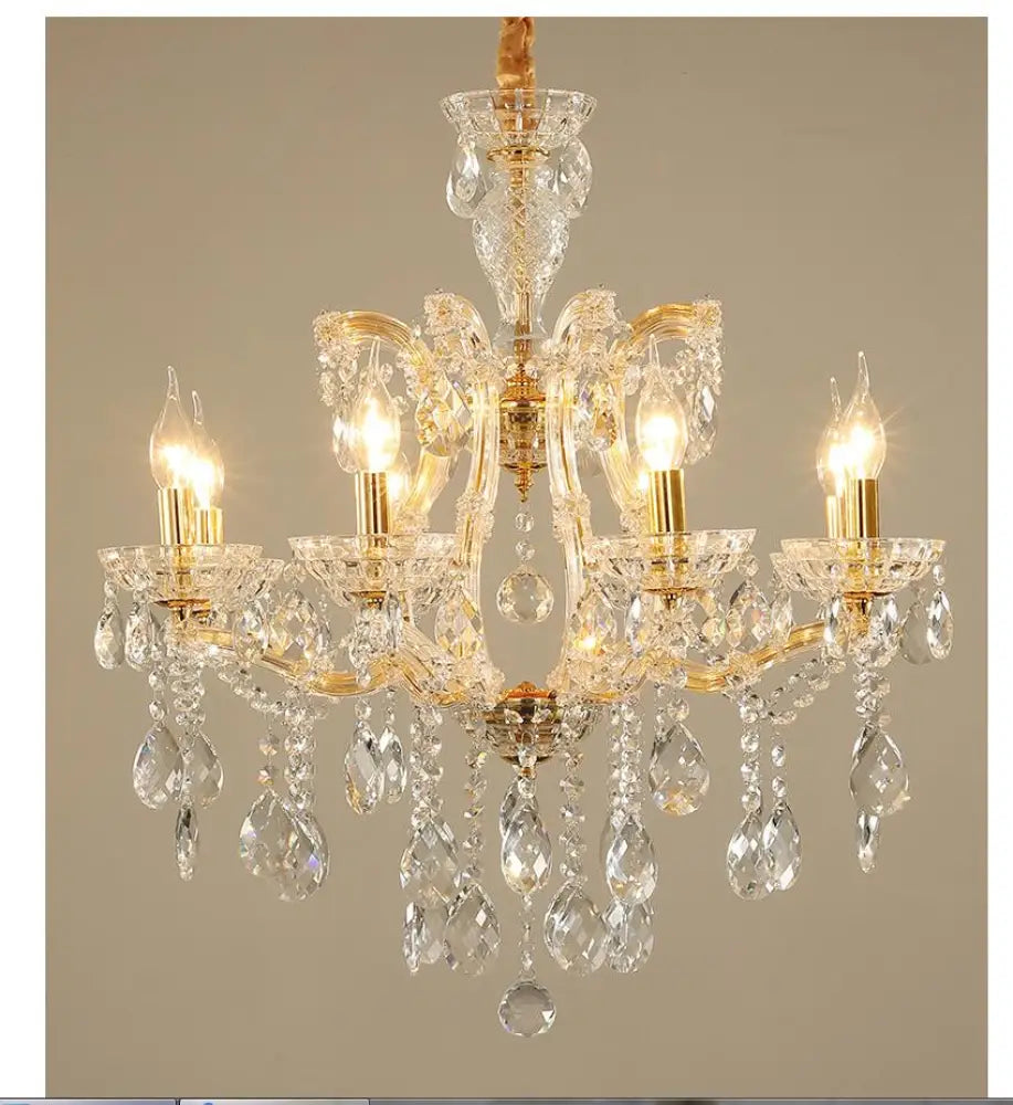 Modernist Crystal Glass Candlestick Chandelier Pendant Lamp - 6/8 Bulb Gold Ceiling Fixture For