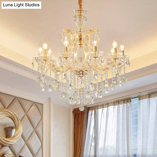 Modernist Crystal Glass Candlestick Chandelier Pendant Lamp - 6/8 Bulb Gold Ceiling Fixture For