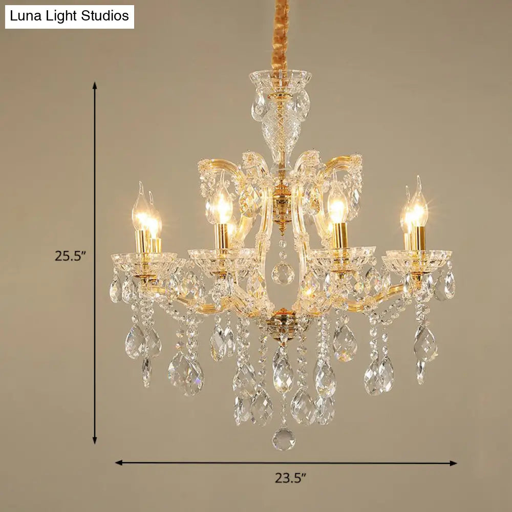 Modernist Crystal Glass Candlestick Chandelier Pendant Lamp - 6/8 Bulb Gold Ceiling Fixture For