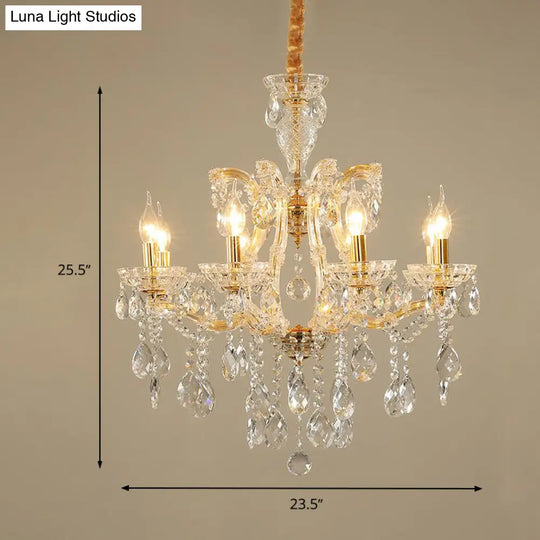 Modernist Crystal Glass Candlestick Chandelier Pendant Lamp - 6/8 Bulb Gold Ceiling Fixture For