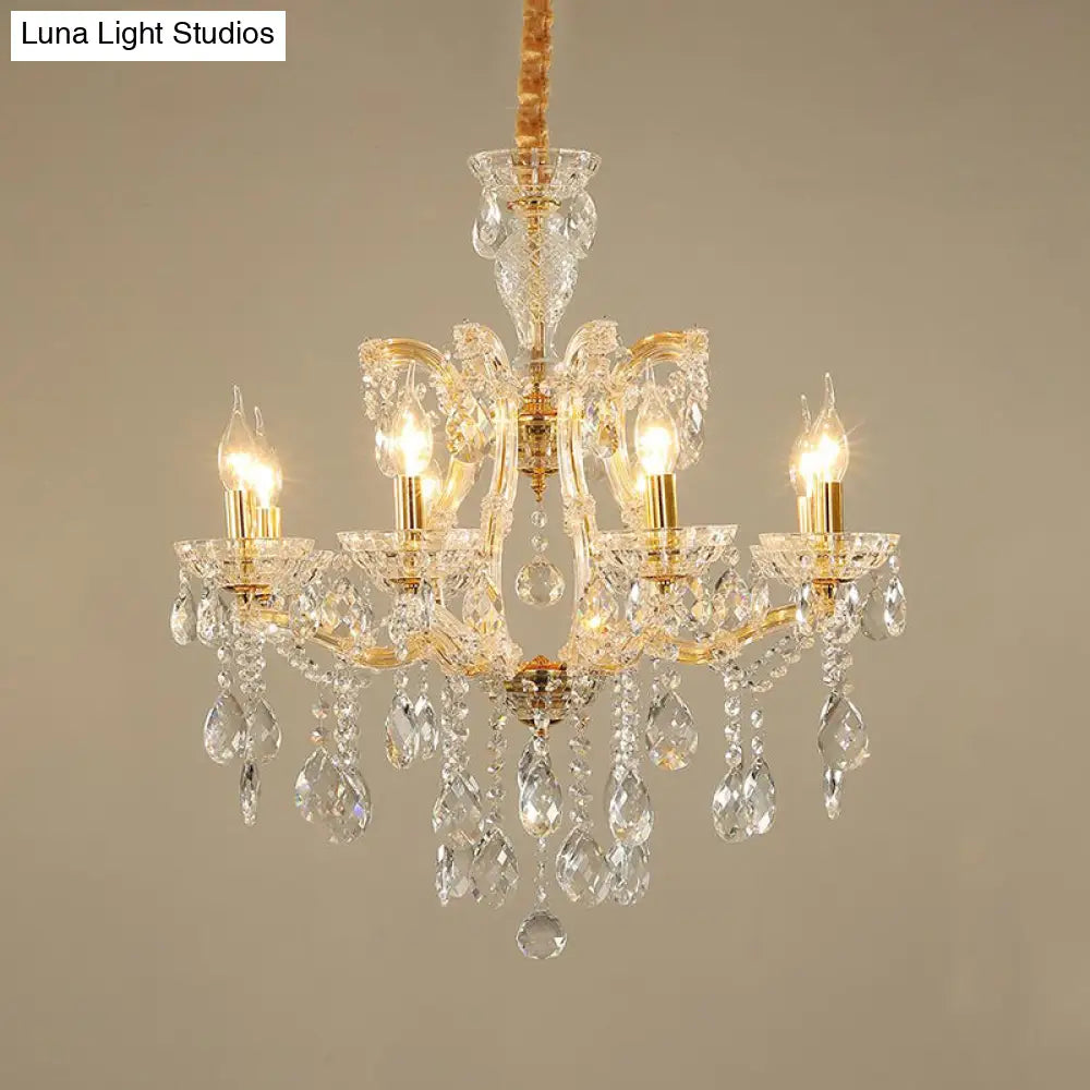 Modernist Crystal Glass Candlestick Chandelier Pendant Lamp - 6/8 Bulb Gold Ceiling Fixture For