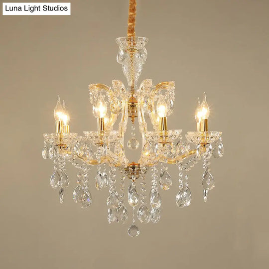 Modernist Crystal Glass Candlestick Chandelier Pendant Lamp - 6/8 Bulb Gold Ceiling Fixture For