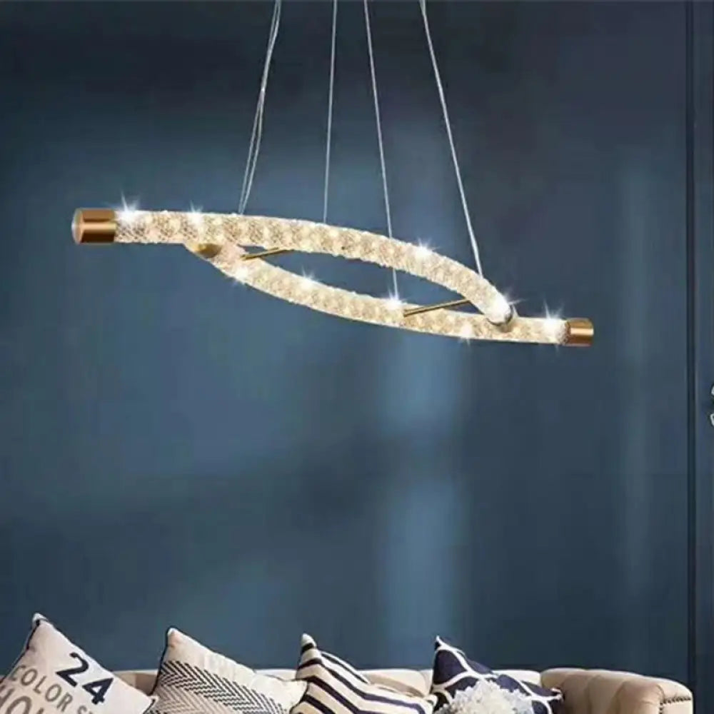 Modernist Crystal Gold Led Rope Pendant Chandelier - Stunning Living Room Ceiling Light Fixture