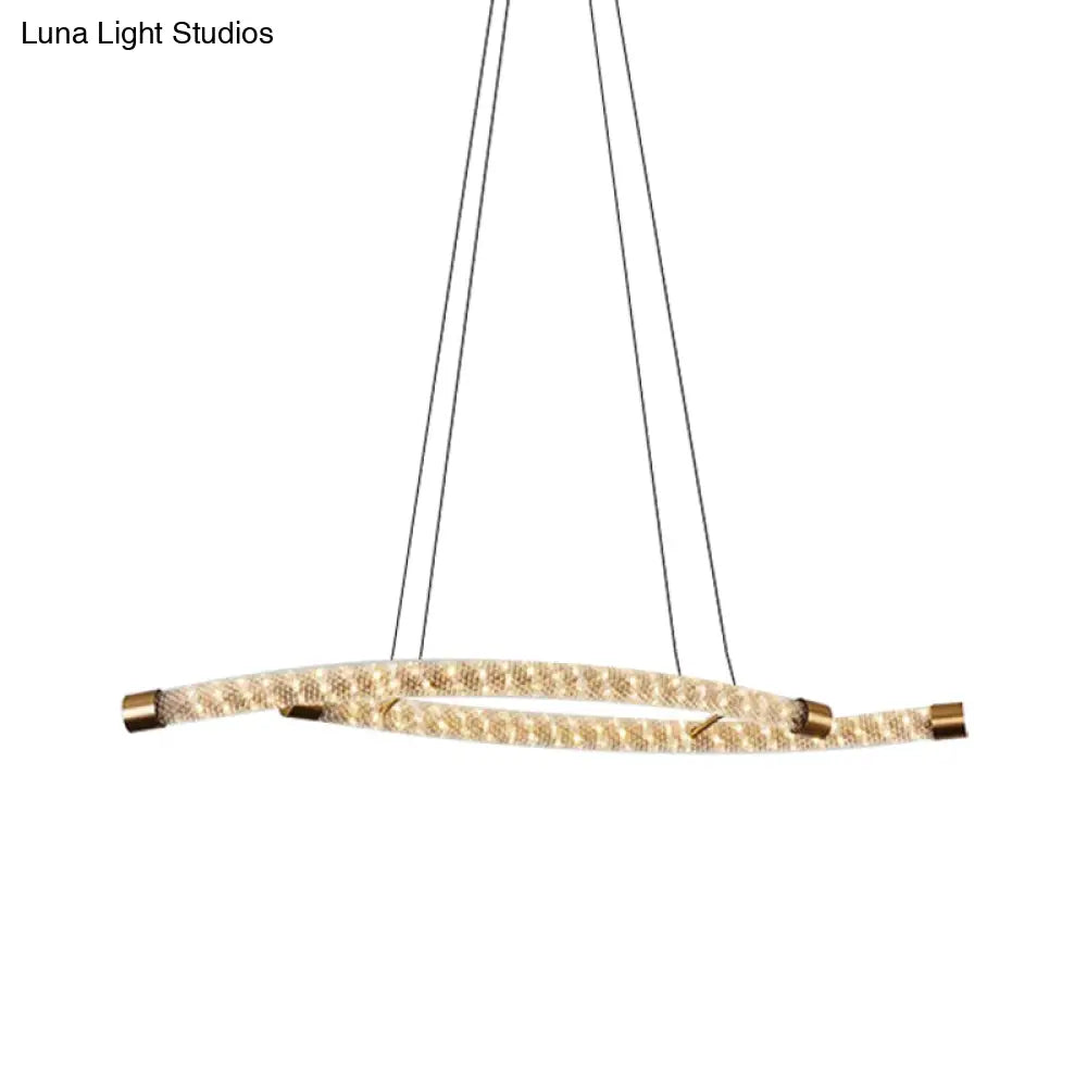 Modernist Crystal Gold Led Rope Pendant Chandelier - Stunning Living Room Ceiling Light Fixture