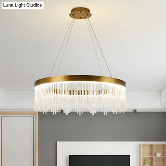 Modern Crystal Tube Hanging Chandelier | Led Brass Ceiling Pendant Light Warm/White 16/23.5/31.5