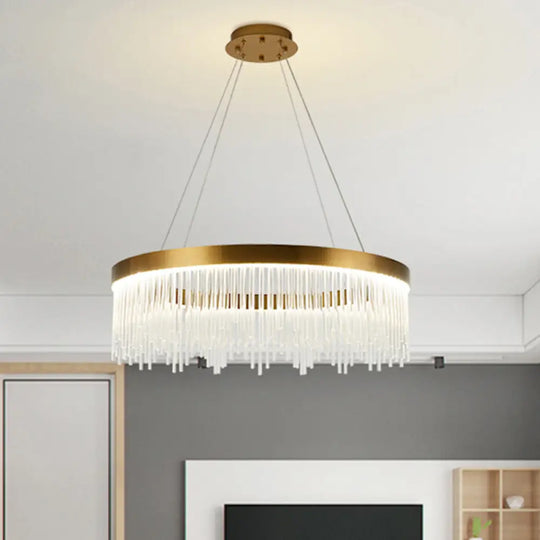 Modernist Crystal Led Brass Pendant Light - Tube Hanging Chandelier Warm/White