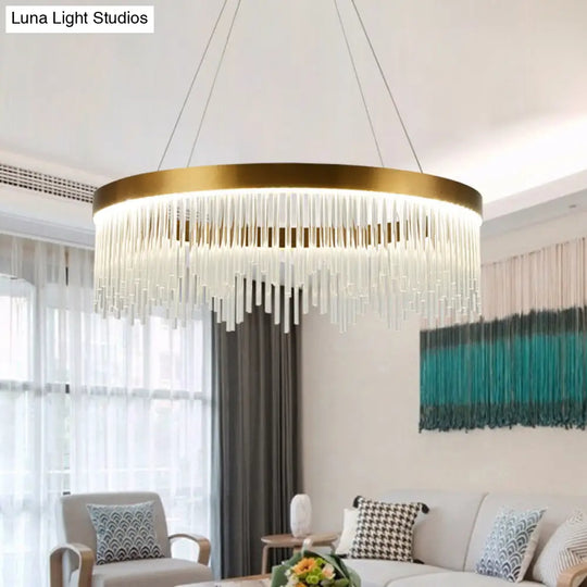 Modern Crystal Tube Hanging Chandelier | Led Brass Ceiling Pendant Light Warm/White 16/23.5/31.5