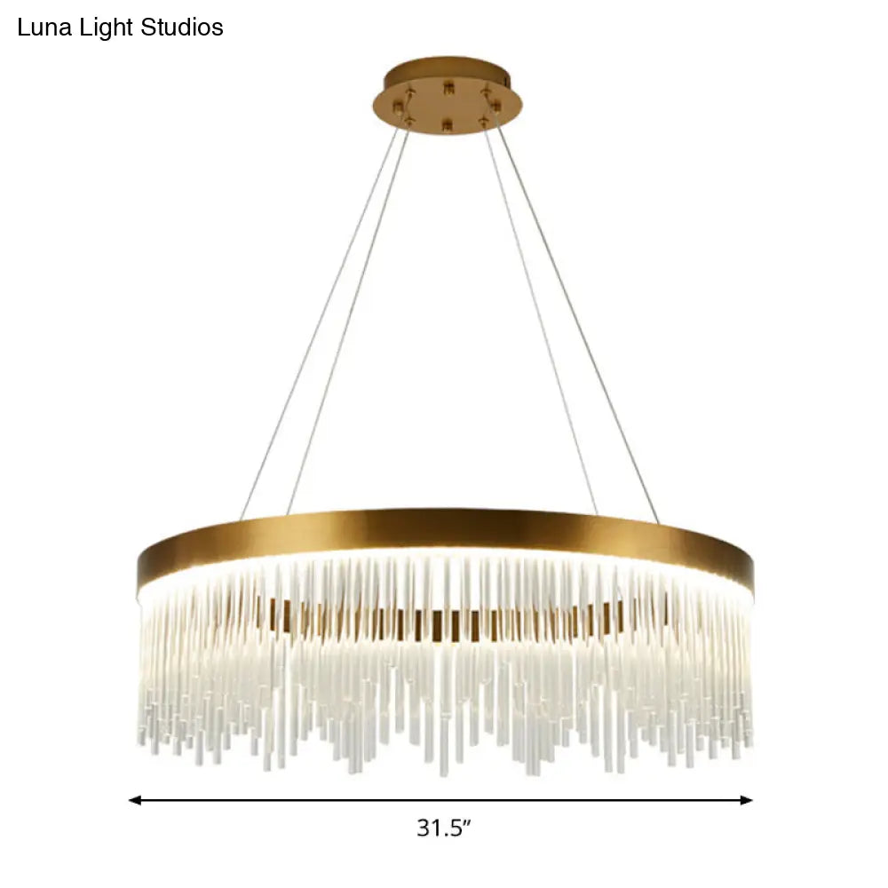 Modernist Crystal Led Brass Pendant Light - Tube Hanging Chandelier Warm/White 16’/23.5’/31.5’ Wide