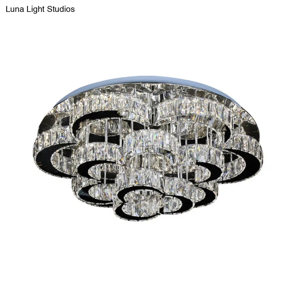 Modernist Crystal Led Ceiling Fixture In Chrome - Tiered Floral Design With Remote Control Dimming
