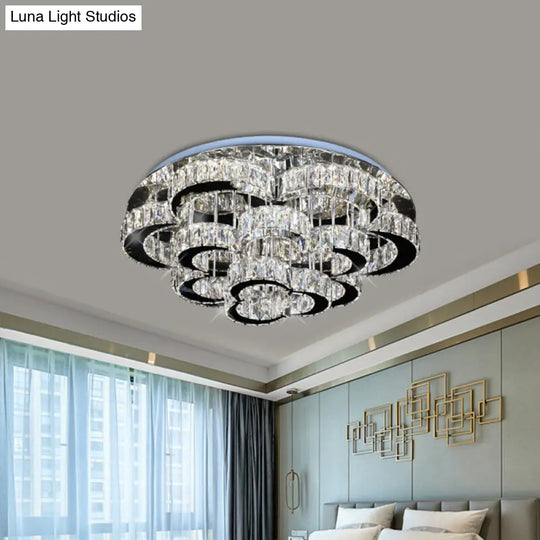 Modernist Crystal Led Ceiling Fixture In Chrome - Tiered Floral Design With Remote Control Dimming /