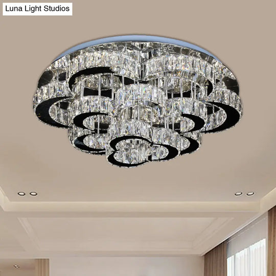 Modernist Crystal Led Ceiling Fixture In Chrome - Tiered Floral Design With Remote Control Dimming