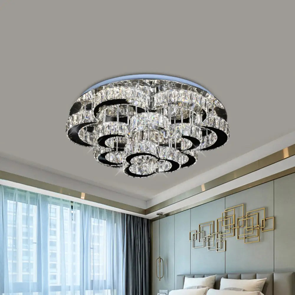 Modernist Crystal Led Ceiling Fixture In Chrome - Tiered Floral Design With Remote Control Dimming