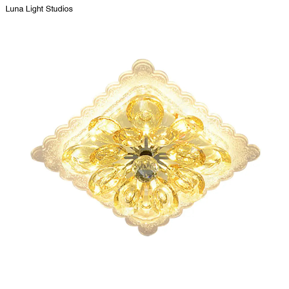 Modernist Crystal Led Ceiling Fixture With Scalloped Square Design – Sleek Flush Mount Lighting