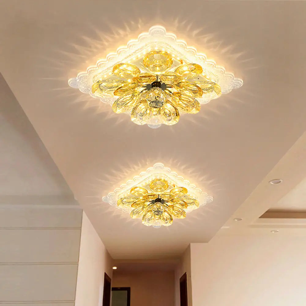 Modernist Crystal Led Ceiling Fixture With Scalloped Square Design – Sleek Flush Mount Lighting