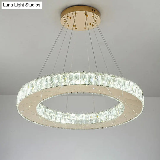 Modernist Crystal Led Chandelier - Circular Hanging Light Fixture For The Bedroom