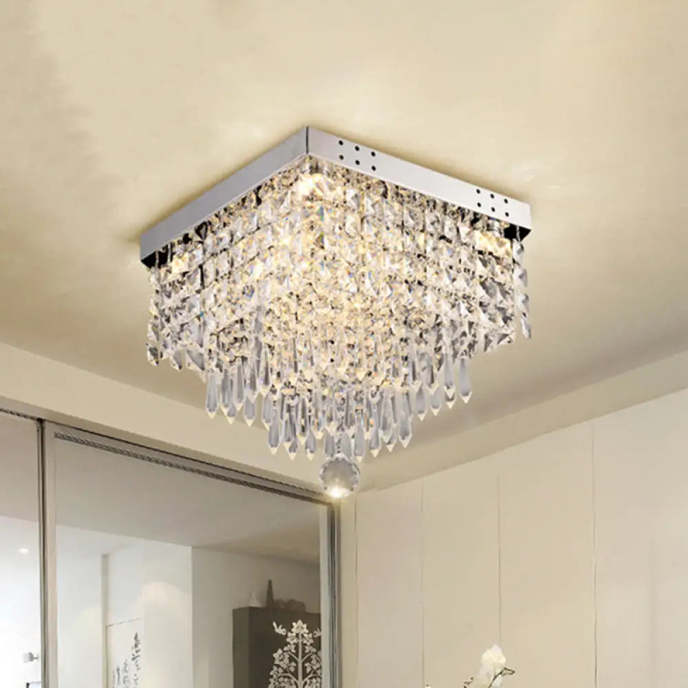 Modernist Crystal Led Chrome Ceiling Light