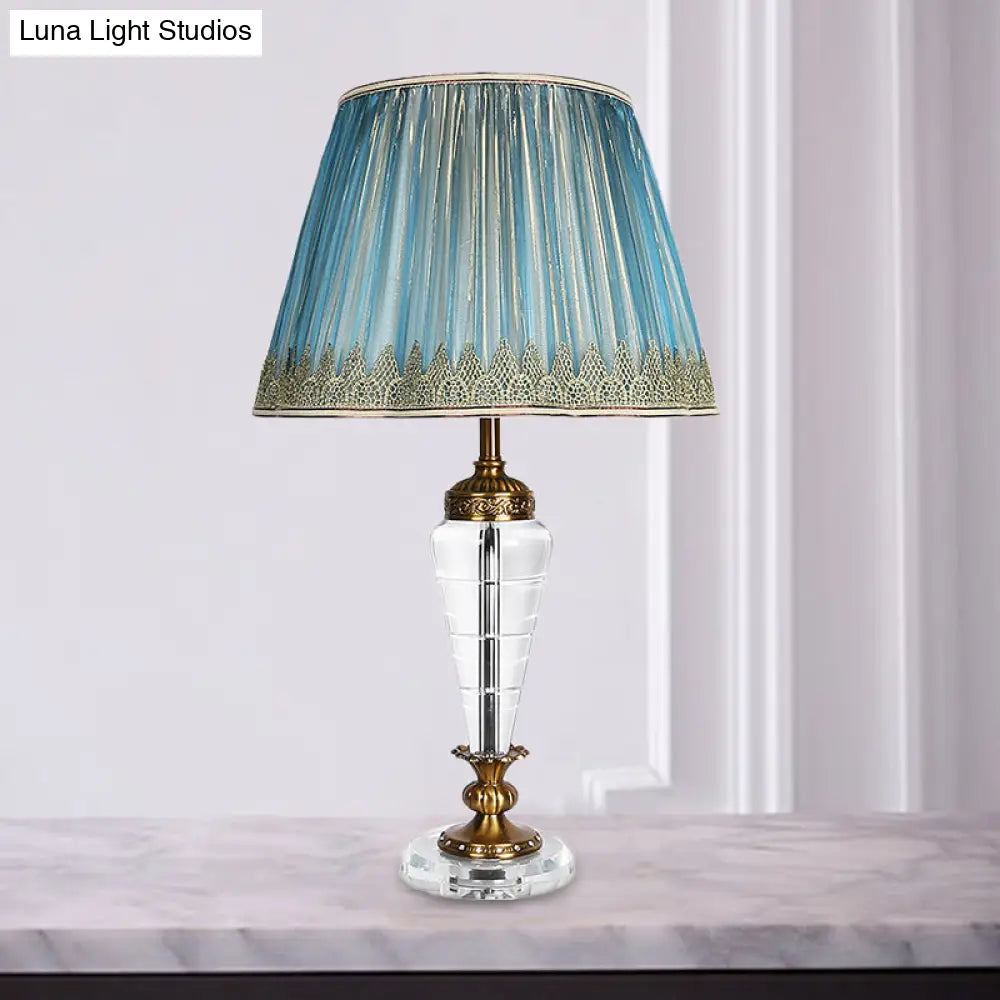 Modernist Crystal Nightstand Lamp In Blue - Conical Reading Light For Bedroom