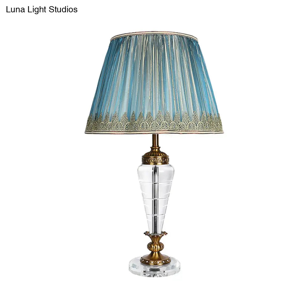 Modernist Crystal Nightstand Lamp In Blue - Conical Reading Light For Bedroom