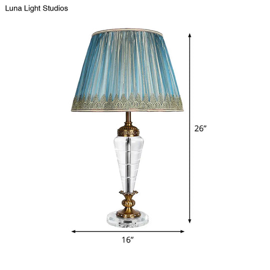 Modernist Crystal Nightstand Lamp In Blue - Conical Reading Light For Bedroom