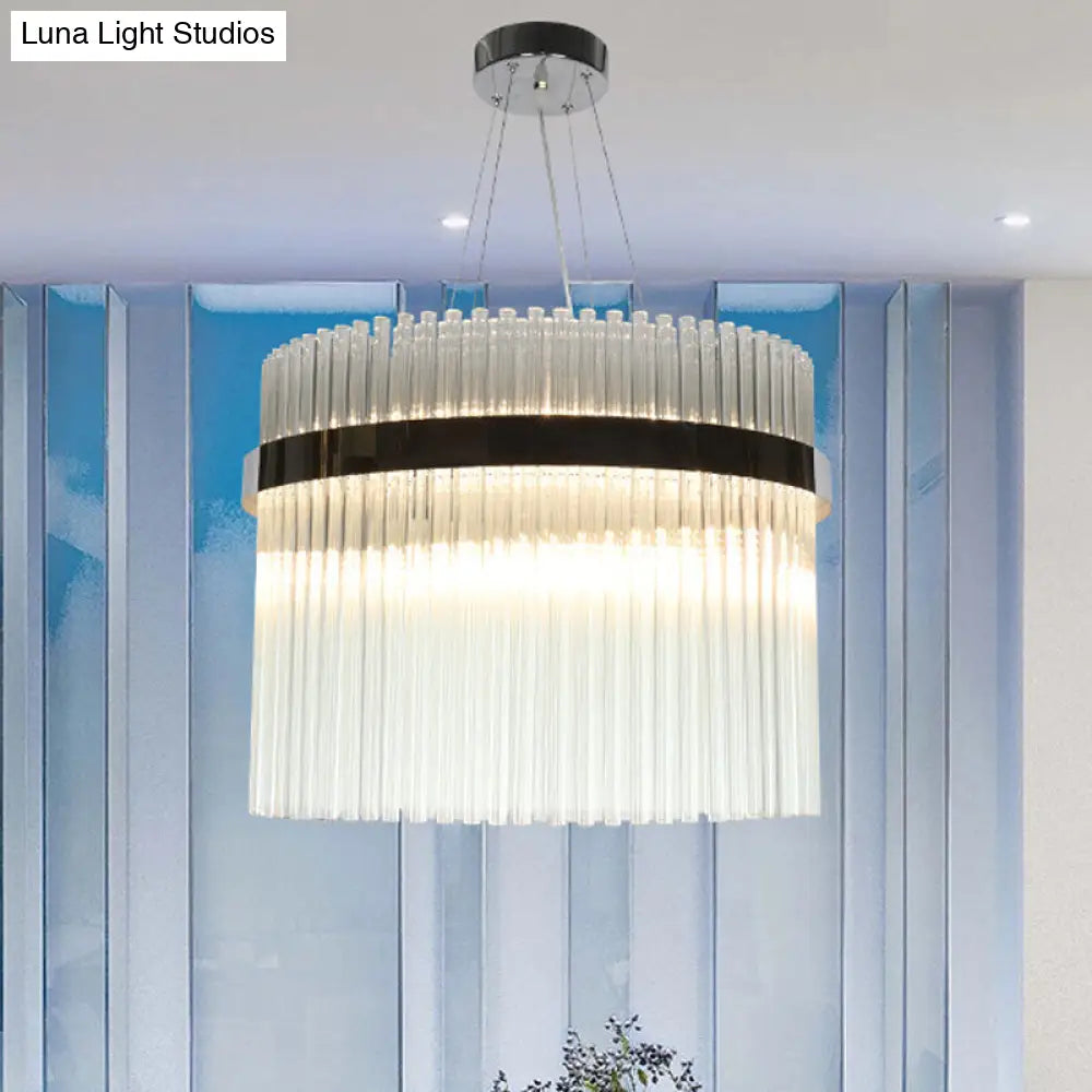 Modern Crystal Pendant Light With 13 Cylindrical Heads For Living Room Ceiling - Chrome Finish