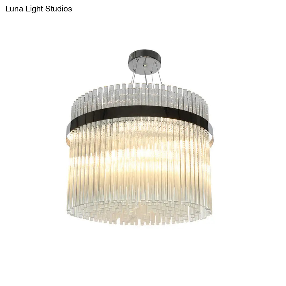 Modern Crystal Pendant Light With 13 Cylindrical Heads For Living Room Ceiling - Chrome Finish