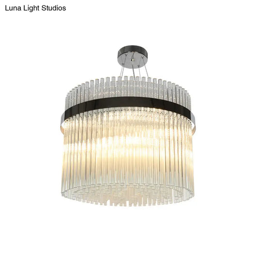 Modern Crystal Pendant Light With 13 Cylindrical Heads For Living Room Ceiling - Chrome Finish