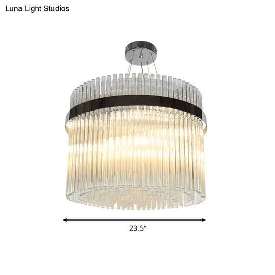 Modern Crystal Pendant Light With 13 Cylindrical Heads For Living Room Ceiling - Chrome Finish