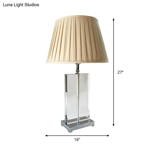 Modernist Crystal Pleated Shade Nightstand Lamp - 1 Light Beige Table Lighting For Bedroom